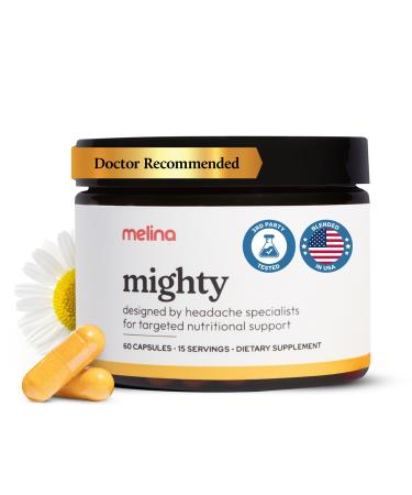 Melina Mighty Natural Migraine Relief Supplement - Magnesium, B2 Riboflavin 400mg, Feverfew, CoQ-10, ALCAR to Strengthen Migraine and Headache Prevention - 15 Servings (60 Caps)