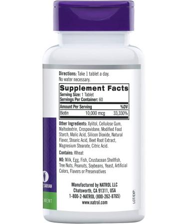 Natrol Biotin Beauty Tablets - 10,000mcg for Healthy Hair, Skin & Nails - 60 Count Strawberry - Buy Online on GoSupps.com