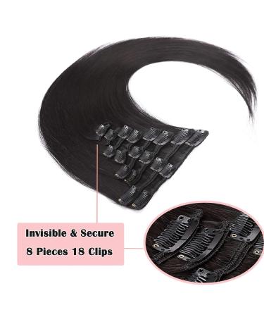 Shop Black #1 Clip In Extensions - Real Remy Human Hair 8 Wefts 18 Clips 80g 45cm - Premium Quality Online - Buy Online on GoSupps.com