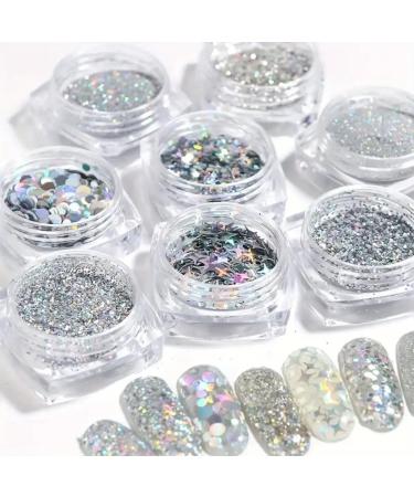 Buy Gzmayuen Silver Nail Glitzer Flakes Set - 8 Colors Holographic Glitter for Nail Art Crafts & Festival Decoration - 8PCS-06 - Buy Online on GoSupps.com