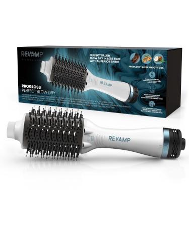 REVAMP Progloss Perfect Blow Dry Air Styler - 4 in 1 Multifunctional Professional Drying Detangling & Styling Blow Dryer Brush Salon Pro Volumiser Hot Brush 1200W - White Amazon Exclusive White - Barrel 72 X 45.5mm