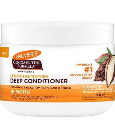 Palmer's Cocoa Butter & Biotin Length Retention Deep Conditioner, Strengthen, Nourish and Restore Elasticity and Shine, Suitable for All Curly Hair Patterns 12 Ounce 12 Ounce (Pack of 1)