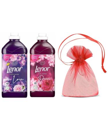 Lenor Fabric Conditioner Exotic Bloom Scent Large Pack 48 Washes 1.68L + Lenor Fabric Conditioner Ruby Jasmine Scent Large Pack 48 Washes 1.68L + Our Gift for You: Organza Bag Size 9x7x0.1cm