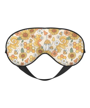 Groovy Hippie Flower Mushrooms Sleep Mask Adjustable Double -Sided Eye Mask Soft Sleeping Eye Covers for Sleeping Perfect Shading Reduce Eye Edema