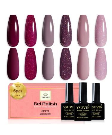 Yueshop Gel Nail Polishes Set- 6 Colours Brown Burgundy Red Nude Pink Glitter Nude Purple Glitter Nail Polish Soak Off UV LED Nail Lamp Kit for Store or Daily DIY Use(8ml) Nude Pink Red - Buy Online on GoSupps.com