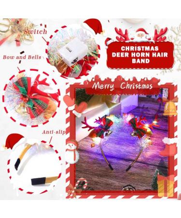 IYOU Light Up Christmas Headband Red Reindeer Antlers Hair Bands Bell Bowknot Berry Hair Hoop Xmas Costume Hair Accessories for Women and Girls - Buy Online on GoSupps.com