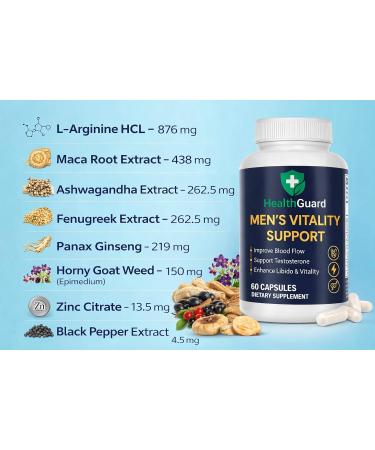 HealthGuard Men s Vitality Support Horny Goat Weed Maca Fenugreek & L-Arginine Natural Performance Support Supplement 60 Capsules - Buy Online on GoSupps.com