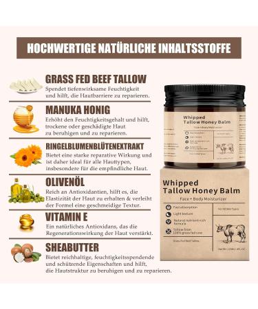 EONFAVE Rindertalg Skin Care Organic Tallow Face Cream GrassFed Beef Tallow Cream with Honey and Beeswax Deeply Caring for Dry Skin on Face & Body Fast Absorption & Not - Buy Online on GoSupps.com