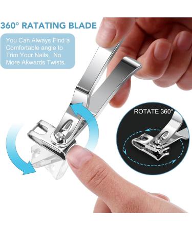 Nail Clippers for Men Thick Nails - DRMODE 16mm Wide Jaw Opening Extra Large Toenail Clippers & Easy Grip 360 Degree Rotary Fingernail Clippers for Seniors Nail Cutter with Nail File Cuticle Trimmer Nail set Silver - Buy Online on GoSupps.com