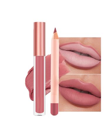 2PCS Lip Liner and Lipstick Set - Non-Sticky Long Lasting Waterproof Lip Stain - Highly Pigment Lip Stick and Lipliner Pencil - Lip Makeup Kits for Daily Makeup and Holiday Gifts (03)