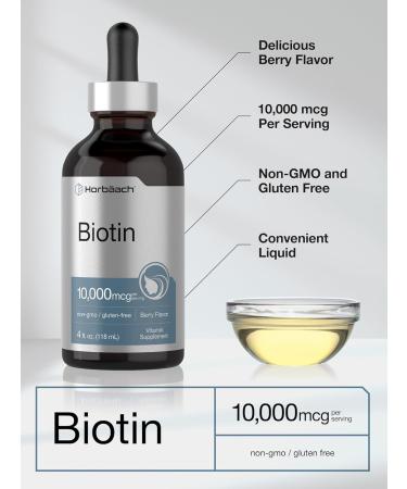 Horb ach Biotin Liquid Drops 10000mcg | 4 fl oz | Berry Flavor | Vegetarian Non-GMO & Gluten Free Supplement - Buy Online on GoSupps.com