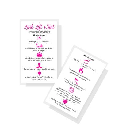 Lash Lift + Tint Aftercare Instruction Cards | 50 Pack | 2 x 3.5 inches Business Card Size | Eyelash Lift and Tint Kit at Home DIY aftercare Supplies | White with Pink Icon Design - Buy Online on GoSupps.com