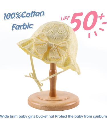 XIAOHAWANG Baby Girl Sun Hat - Embroidered Flowers Toddler Bucket Hat for Infant Girls 6-12 Months | Yellow Summer Cap - Buy Online on GoSupps.com