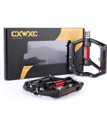 CXWXC Aluminum Alloy Road/MTB Bike Pedals - Mountain Bike Pedal with Removable Anti-Skid Nails - Black-Red - Buy Online on GoSupps.com