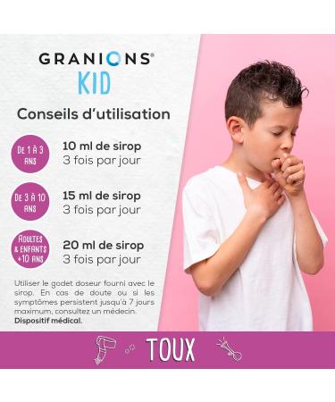 GRANIONS KID Coux - Icelandic Lichen + Mauve - Relieves Cough Symptoms - Protects and Moisturizes Mucous Diseases - Medical Device - From 1 Year - Apple Flavor Aronia - 125 ml - French Brand - Buy Online on GoSupps.com