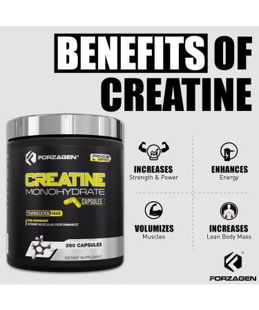 Forzagen Creatine Monohydrate Capsules 360 Capsules, Muscle Gaining Support, Strength Improve 360 Count (Pack of 1) - Buy Online on GoSupps.com