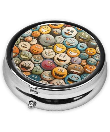 Buy Cute Smiley Face Portable Metal Pill Box | Round Mini 3-Compartment Design for Small Pills | Perfect Travel Accessory - Buy Online on GoSupps.com