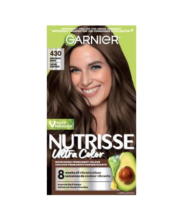 Garnier Nutrisse Ultra Color Permanent Hair Dye Vibrant Long-Lasting Colour Vegan Formula Nourished Hair Protects Hair Against Dryness 430 Dark Golden Brown 1 Application Packaging May Vary BROWN SHADES 430 Dark Golden Brown