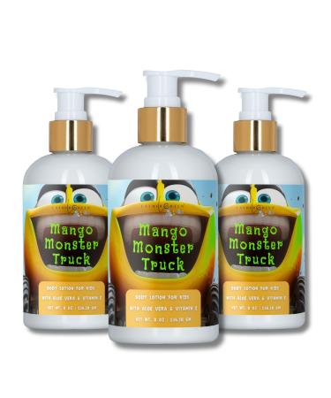 Lather Green Kids Body Lotion Plant Based Gentle Moisturizer with Shea Butter Safe for Sensitive Skin Mango Monster Truck 3 Pack (8 oz Each)