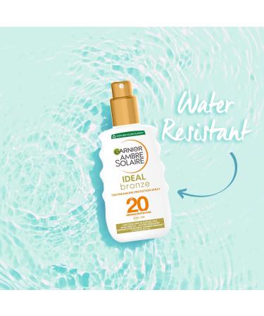 Garnier Ambre Solaire Ideal Bronze Protective Sun Cream Spray SPF20 High Sun Protection Factor 20 Uniform Glow & Tan Water Resistant & Non Greasy Sunscreen UVA & UVB Protection 200ml 200 ml (Pack of 1) Sun Protection Factor 20 - Buy Online on GoSupps.com