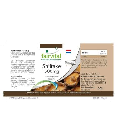 Fairvital | Shiitake - Pure Mushroom 500mg - 90 Vegetarian Capsules - Buy Online on GoSupps.com