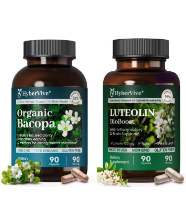 HyperVive Bacopa Monnieri + Luteolin Bundle Memory Focus Cognitive Clarity & Brain Health Support Vegan Capsules