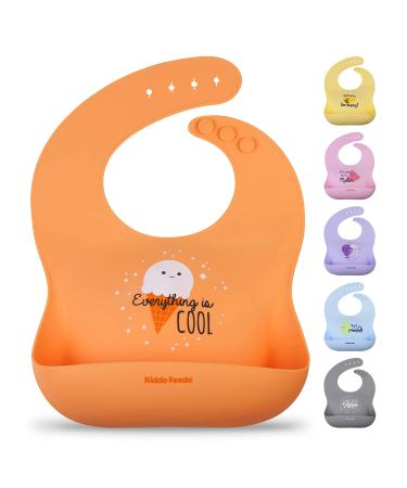 Kiddo Feedo Roll Up Bib for Baby and Toddler Mealtime Bib with Pocket Comfortable and Easy to Clean Orange