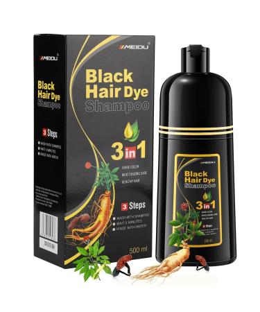TENGLONG Instant Black Hair Dye Shampoo for Gray Hair 3-In-1 Hair Color Shampoo Long Lasting 100% Gray Coverage Herbal Ingredients  Hair Dye Shampoo For Men & Women 500ml-BLACK(Gloves Included) MEIDU Black
