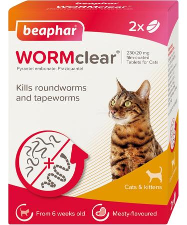 Beaphar | WORMclear Tablets for Cats | Kills All Common UK Intestinal Worms (Roundworms & Tapeworms) | Vet Strength Treatment | Meat-Flavoured | 2 Tablets (Pack of 1) 2 Tablets (Pack of 1) Single