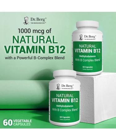 Dr. Berg Natural Vitamin B12 1000 mcg with B Complex Blend - Methylcobalamin B12 for Energy Nerve Health and Cognitive Function* - Methylated B12 with Folate - 60 Capsules (2-Month Supply) - Buy Online on GoSupps.com
