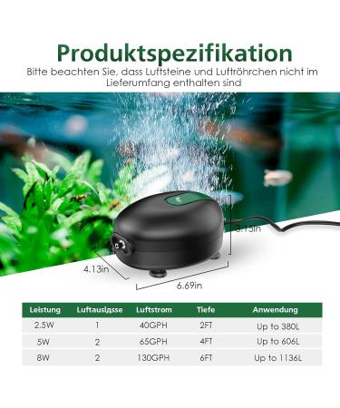 Buy AQQA Ultra Quiet 2.5W Aquarium Air Pump - Adjustable Oxygen Pump with Double Outlet Valve for Optimal Fish Tank Aeration - Buy Online on GoSupps.com