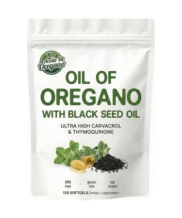 BOFEAFQ Aceite De Oregano Capsulas 2 in 1 Formulated with Black Seed Oil 4X Strength Carvacrol & Thymoquinone Plant Based Non-GMO 150 Count