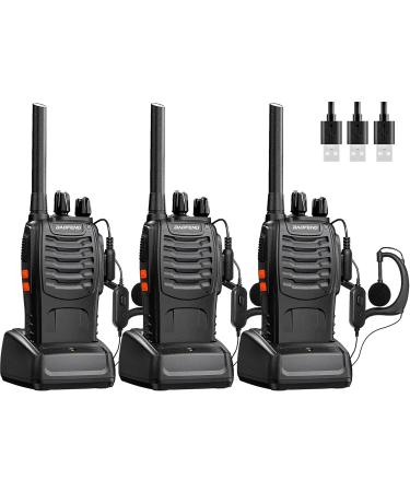 BaoFeng Walkie Talkies Long Range Rechargeable Walkie Talkie Set Portable Handheld 16Channels Two Way Radio with Earpiece 3 pcs
