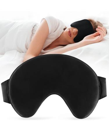FRESHME 100% Blockout Sleep Mask - Black Super Soft Pure Mulberry Silk Large Eye Mask Blindfold for Men Women Kids Night Sleeping with Luxury Slip Silk Bag and Ear Plugs