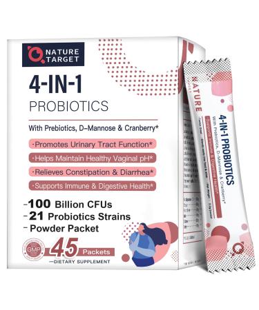NATURE TARGET Probiotics-for-Women Prebiotics-and-Probiotics-Powder 100-Billion-CFUs 45-Day-Supply Women's-Probiotic with D-Mannose and Cranberry for Urinary Tract/Gut/Digestive Health 3.6 Ounce (Pack of 1)