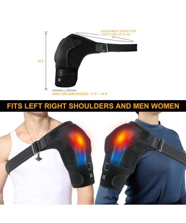 Heated Shoulder Brace with Adjustable Heat Settings for Pain Relief - Compression Sleeve Wrap for Rotator Cuff - Men Women Black - Buy Online on GoSupps.com