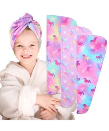 3 Pack Microfiber Hair Towel Wrap Microfiber Towel for Hair Wrap Hair Towels for Women Rapid Drying Towel for Hair Hair Wraps for Women Wet Hair Hair Turbans for Wet Hair Curly Hair Towel Unicorn