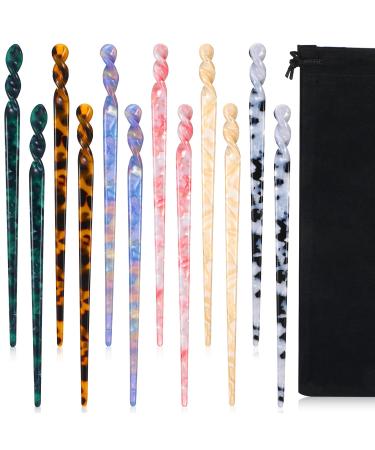 12 Pieces Acetate Hair Sticks Hair Chopsticks Tortoise Shell Hairpin Leopard Print Shell Hair Pins Vintage Chinese Hair Chopstick Hair Styling Accessories for Women Girls Bun  6 Style (Fresh Pattern) - Buy Online on GoSupps.com
