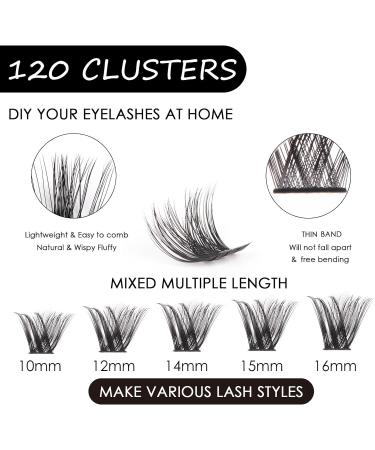 120 Cluster 3D False Eyelashes Kit - D Curl, Reusable, Natural Look | DIY Cluster Eyelash Extensions - 10-16MM-DM27 - Buy Online on GoSupps.com