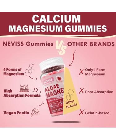 Sugar Free Calcium Magnesium Gummies 860mg + Algae Calcium Zinc B12 D3 | Bone & Nerve Health, Muscle Function, Mood - Algae Mg Glycinate, Citrate, Malate - 60 Gummies - Buy Online on GoSupps.com