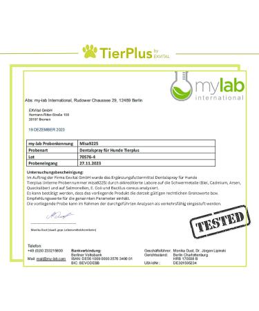 Exvital TierPlus Dental Spray for Dogs - Natural Tartar Remover & Breath Freshener 100ml - Made in Germany - Buy Online on GoSupps.com