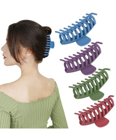 MONGSILER large hair clip. Suitable for all thick hair. 4 servings  4.3 inches each. Strong non-slip barrette for all ladies. (2 pink olive green purple blue)