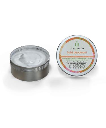 Amakandu Organic Vegan Solid Deodorant 50 ml Antiperspirant Fresh Skin Eliminates Odors Long Lasting Cosmetics Aluminium Free Chemical Free Pleasant Aroma Citronella Roses Amakandu