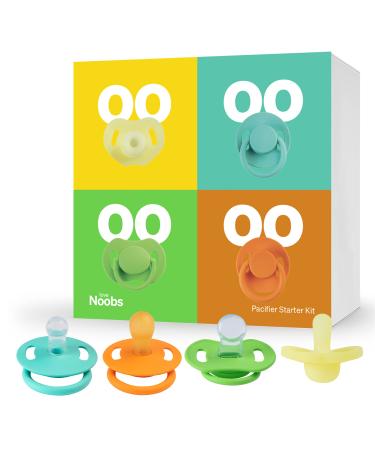 Love Noobs Pacifiers 0-6 Months Baby Pacifier Starter Kit Newborn Silicone Binky Natural Rubber Pacifier 0-3 Months Orthodontic Pacifier Teething Pacifiers Soothers 4 Pack Baby Registry Gift Yellow