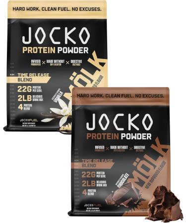 Jocko Fuel Protein 2 Pack Bundle - Jocko M lk Chocolate + Vanilla (2 Flavors) (2lb Each)