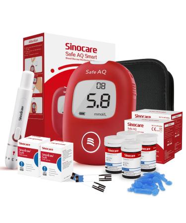 sinocare Diabetes Testing Kit/Blood Glucose Monitor Safe AQ Smart/Blood Glucose Sugar Test Kit with Test Strips x 100 & Lancing Devices x 100 for UK Diabetics -in mmol/L Safe AQ Smart Glucometer Kit