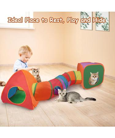 Mfsdai 3-in-1 Cat Toy Set: Tunnel, Cube, Tent | Interactive Maze Toy for Cats, Puppy, Rabbit | Foldable & Portable | Rainbow Color - Buy Online on GoSupps.com