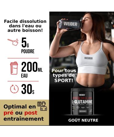 Weider Premium L-Glutamine (400 g) Neutral Taste 99% L-Glutamine Kyowa Quality + AstraGin for better absorption muscle protection volumizing effect pre & post training stimulant free - Buy Online on GoSupps.com
