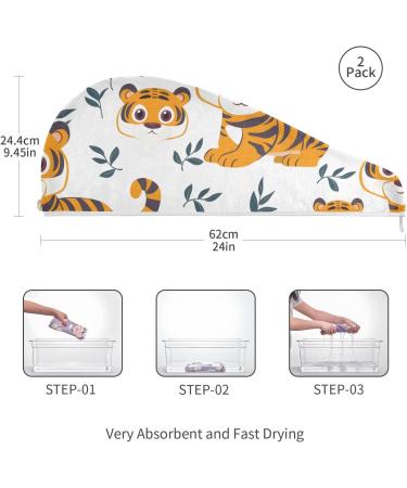 Buy Seamless Cartoon Tiger Hair Towels - Super Absorbent Quick Dry 2 Pack for Women & Girls - Buy Online on GoSupps.com