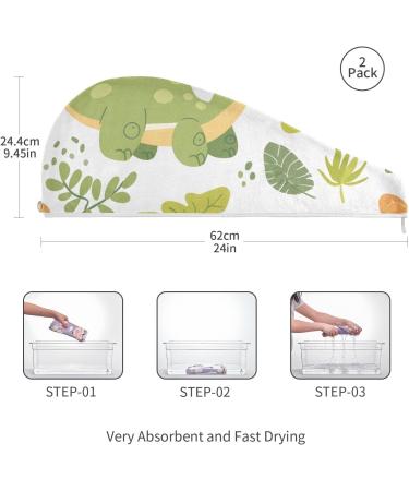 Green Dinosaur Hair Towel 2 Pack - Super Absorbent Quick Dry Hair Turbans for Women & Girls | Ideal for Fast Hair Drying - Buy Online on GoSupps.com